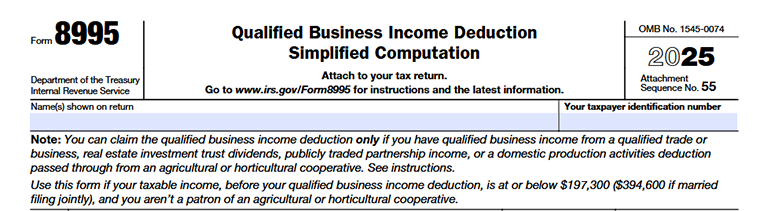 Form 8995 Qualified Business Income Deduction Simplified Computation