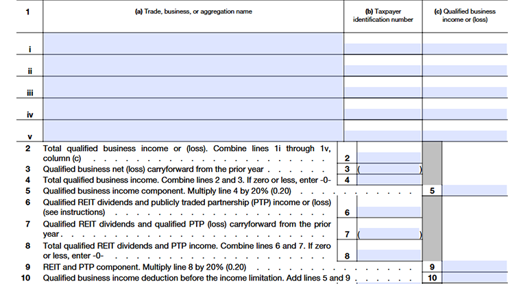 Form 8995 Qualified Business Income Deduction Simplified Computation Line1 to Line 10