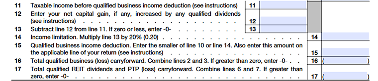 Form 8995 Qualified Business Income Deduction Simplified Computation Line11 to Line 17