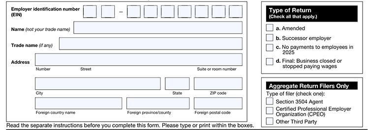 Part 1: Information about the Form 940 return