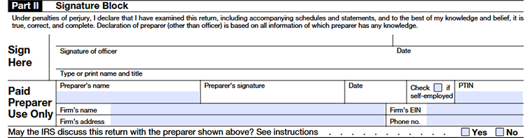 Form 990-part-II signature block