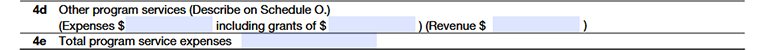 Form 990 Part III Lines 4d–4e other program services and total expenses