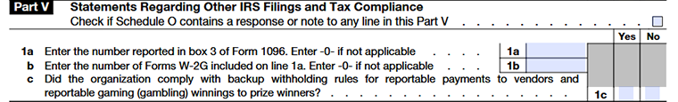 Form 990-part-V (Statements Regarding Other IRS Filings and Tax Compliance ),Line 1a-1c