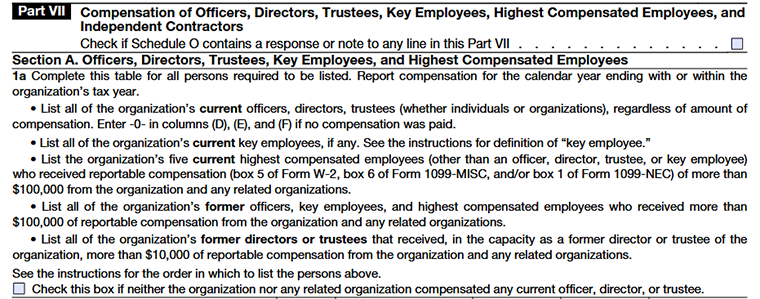 Form 990 Part VII Section A Line 1a officer and key employee listing