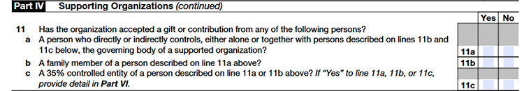 Form 990 Schedule A Part IV. Supporting Organizations Section A. All Supporting Organizations line 11