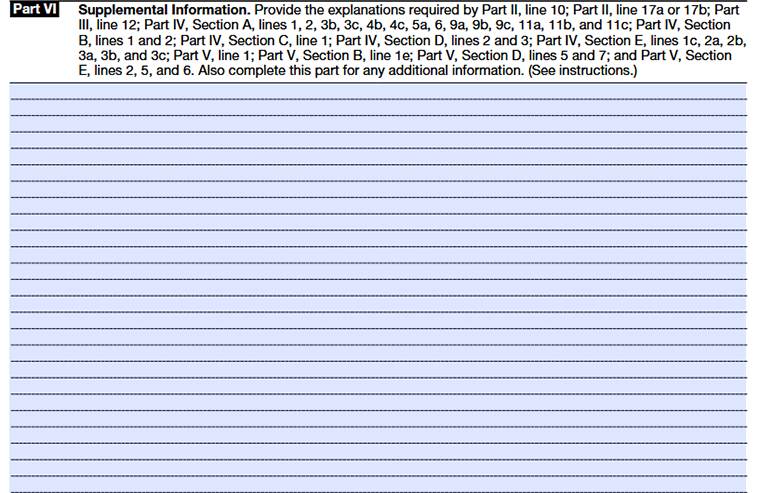 Form 990 Schedule A Part VI Supplemental Information
