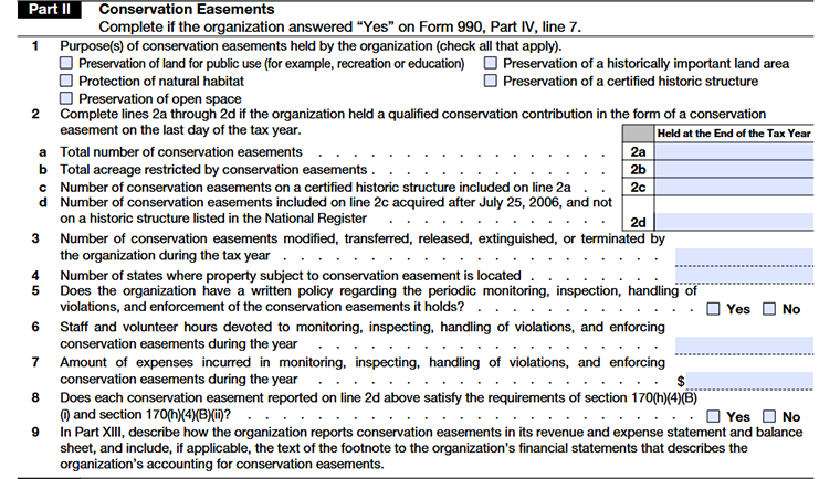 Form 990 Schedule D Part II conservation easements