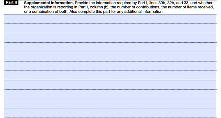 Form 990 Schedule M- Part II Details of Supplemental Information
