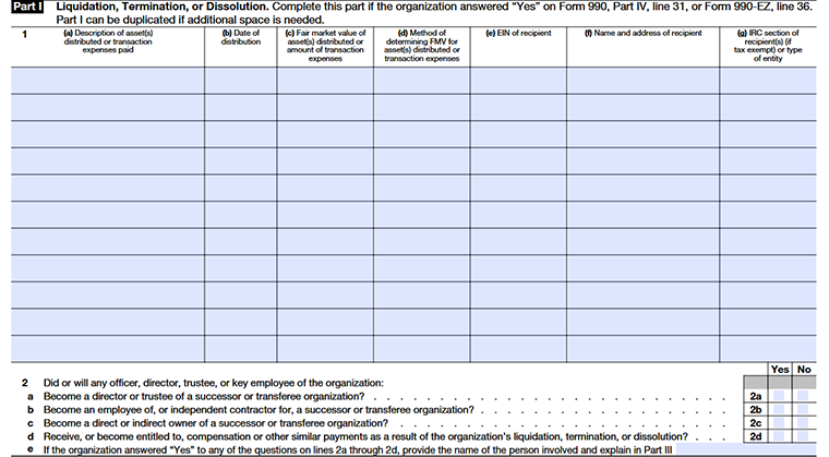  Form 990 Schedule N- Part I Liquidation, Termination, or Dissolution 
