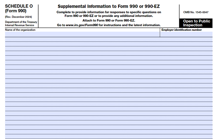 Form 990 Schedule O- Supplemental information attached to Form 990 or 990-EZ