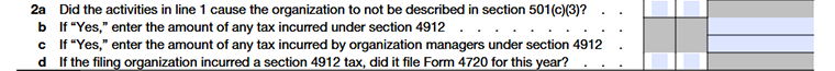 Form 990 Schedule C Part II-B. Complete if the organization is exempt under section 501(c)(3) and has NOT filed Form 5768 Line 2