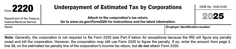 Form 2220, Underpayment of Estimated Tax by Corporations 