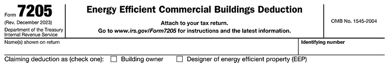 Form 7205 basic information showing name and EIN