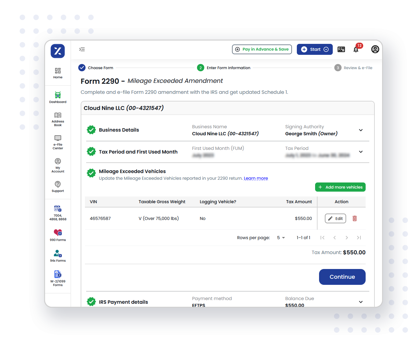 E-file 2290 Amendments due to exceeded mileage