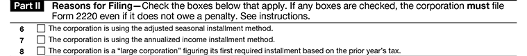Form 2220 Part II-Reasons for Filing Line6 to Line8 