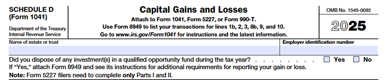 Schedule D (Form 1041) filing Requirements