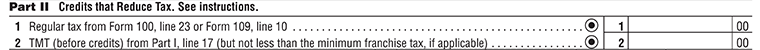Schedule P (100) AMT and Credit limitations, Part II, Line 1 and Line 2