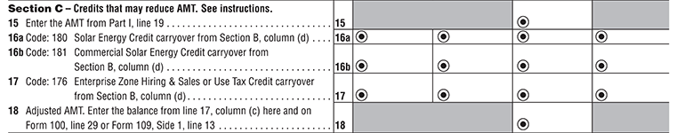 Schedule P (100) AMT and Credit limitations, Part II, Section C, Line 15 to Line 18