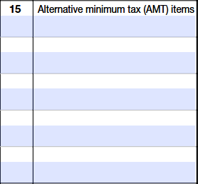 Schedule K-1 (Form 1120-S) Line 15 showing Alternative Minimum Tax (AMT) item