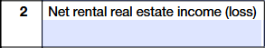 Schedule K-1 (Form 1120-S) Line 2 showing net rental real estate income (loss)