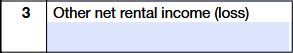 Schedule K-1 (Form 1120-S) Line 3 showing other net rental income (loss)