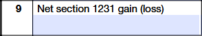 Schedule K-1 (Form 1120-S) Line 9 showing net Section 1231 gain (loss)