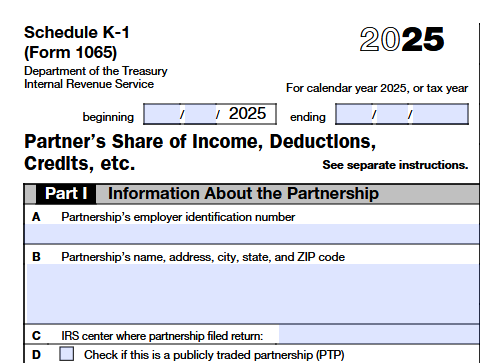 Schedule K-1 Form 1065 Part I partnership information