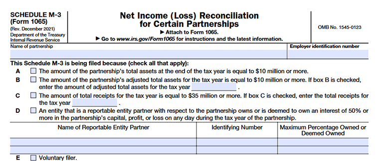 Schedule M-3 Form 1065 filing requirements and applicable checkboxes section