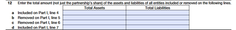 Total assets and liabilities of entities included or removed on Schedule M-3 Form 1065