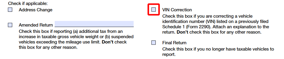 Check the VIN correction box