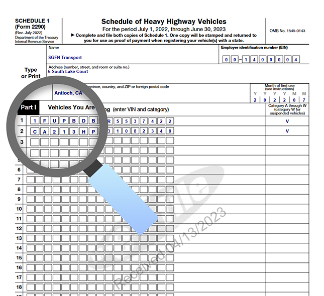 Form 2290 Amendment - VIN Correction