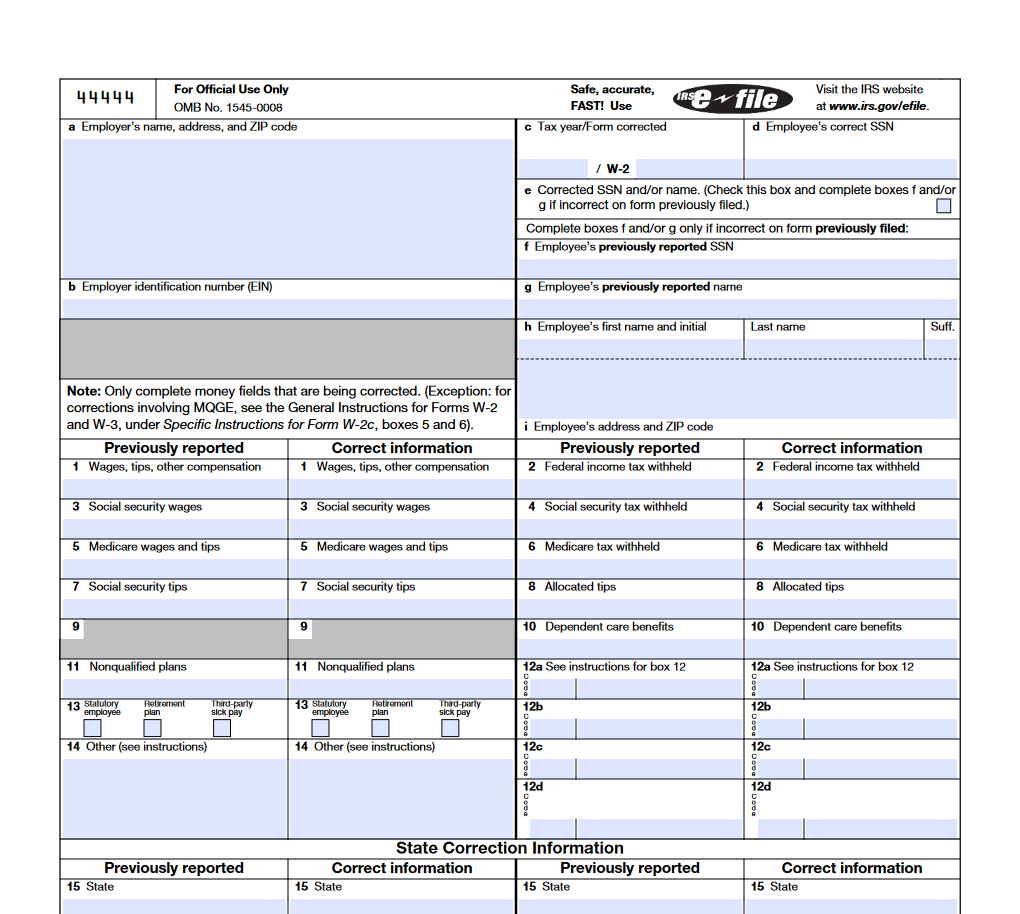 Form W-2c, Corrected Wage and Tax Statement