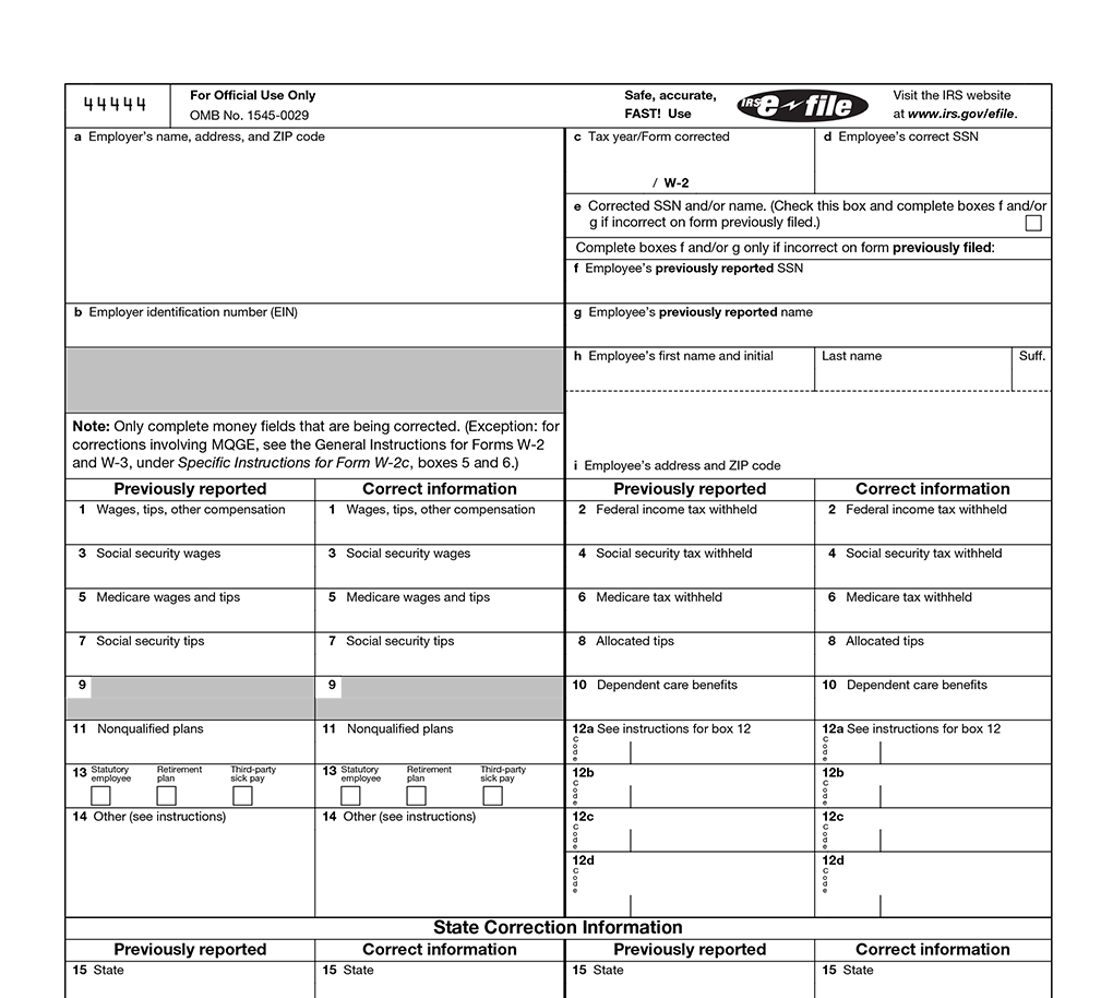 Form W-2c, Corrected Wage and Tax Statement